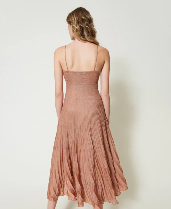 Robes De Cérémonie | Robes Élégantes*TWINSET Milano Robe Longue En Maille Lurex Plissée Coral Bead Lurex