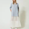 robe_longue_en_molleton_e_0.webp Robes Longues*TWINSET Milano Robe Longue En Molleton Et Tulle Bicolore Gris Chiné Moyen/Nacre