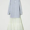 robe_longue_en_molleton_e_1.webp Robes Longues*TWINSET Milano Robe Longue En Molleton Et Tulle Bicolore Gris Chiné Moyen/Nacre