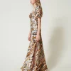 Robes De Cérémonie | Robes Élégantes*TWINSET Milano Robe Longue En Satin Animalier Imprimé Tigre Orange « Tanné »/Noir