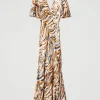 Robes De Cérémonie | Robes Élégantes*TWINSET Milano Robe Longue En Satin Animalier Imprimé Tigre Orange « Tanné »/Noir