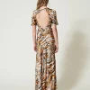 Robes De Cérémonie | Robes Élégantes*TWINSET Milano Robe Longue En Satin Animalier Imprimé Tigre Orange « Tanné »/Noir