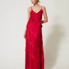 Robes Élégantes | Robes Longues*TWINSET Milano Robe Longue En Satin Avec Volants Rouge Vénitien