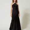Robes De Cérémonie*TWINSET Milano Robe Longue En Satin Avec Encolure Américaine Noir