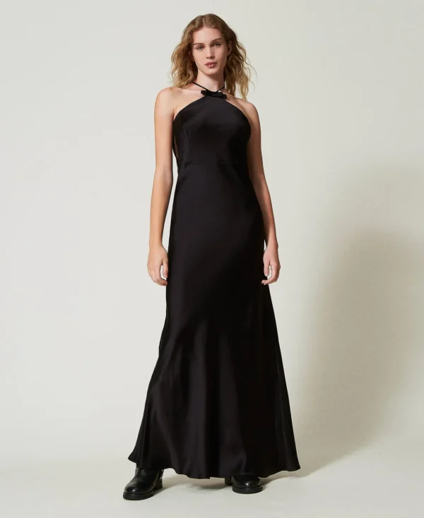 Robes De Cérémonie*TWINSET Milano Robe Longue En Satin Avec Encolure Américaine Noir