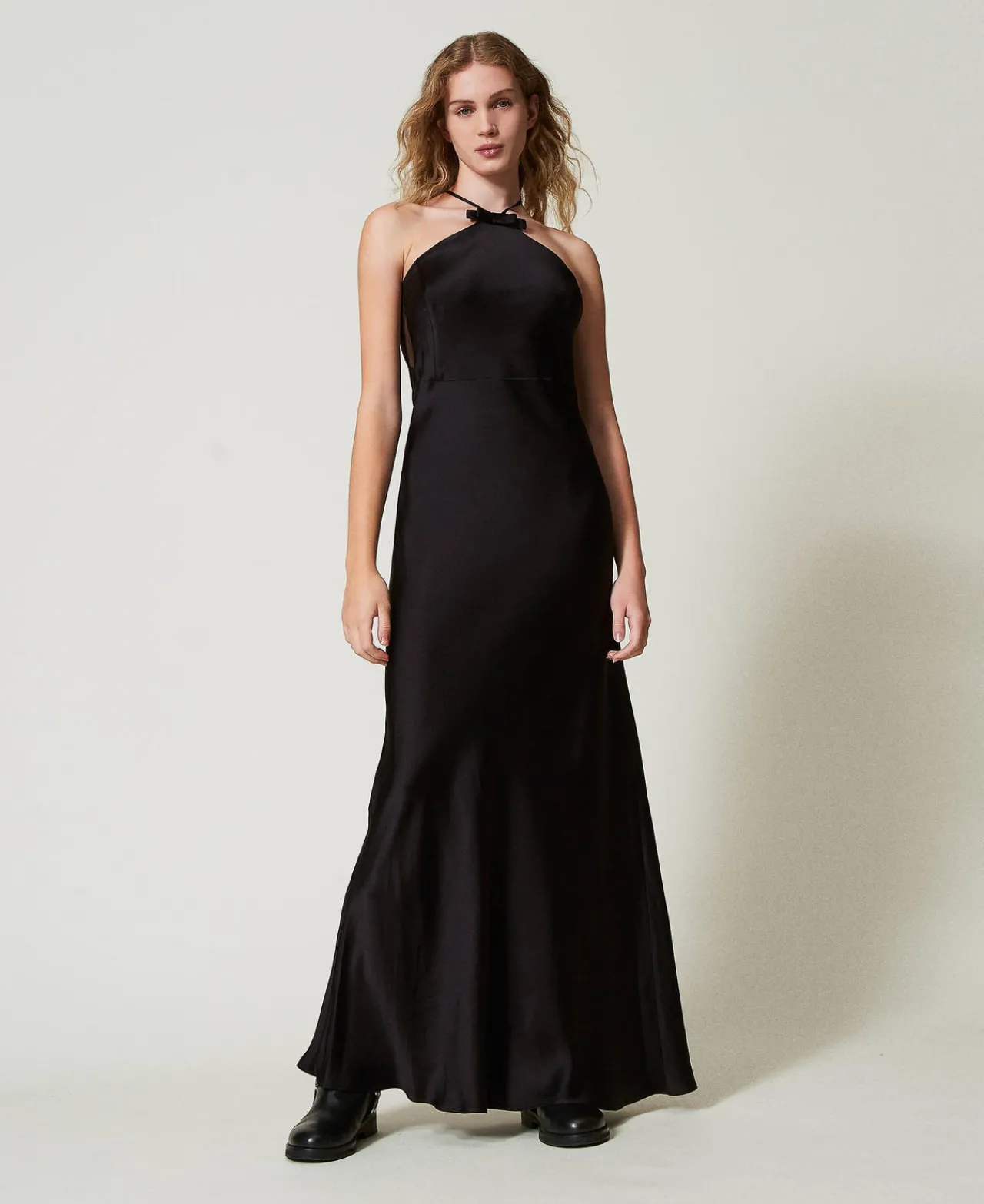 Robes De Cérémonie*TWINSET Milano Robe Longue En Satin Avec Encolure Américaine Noir