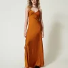 Robes De Cérémonie | Robes Élégantes*TWINSET Milano Robe Longue En Satin Avec Bretelles Spaghetti Orange « Tanné »