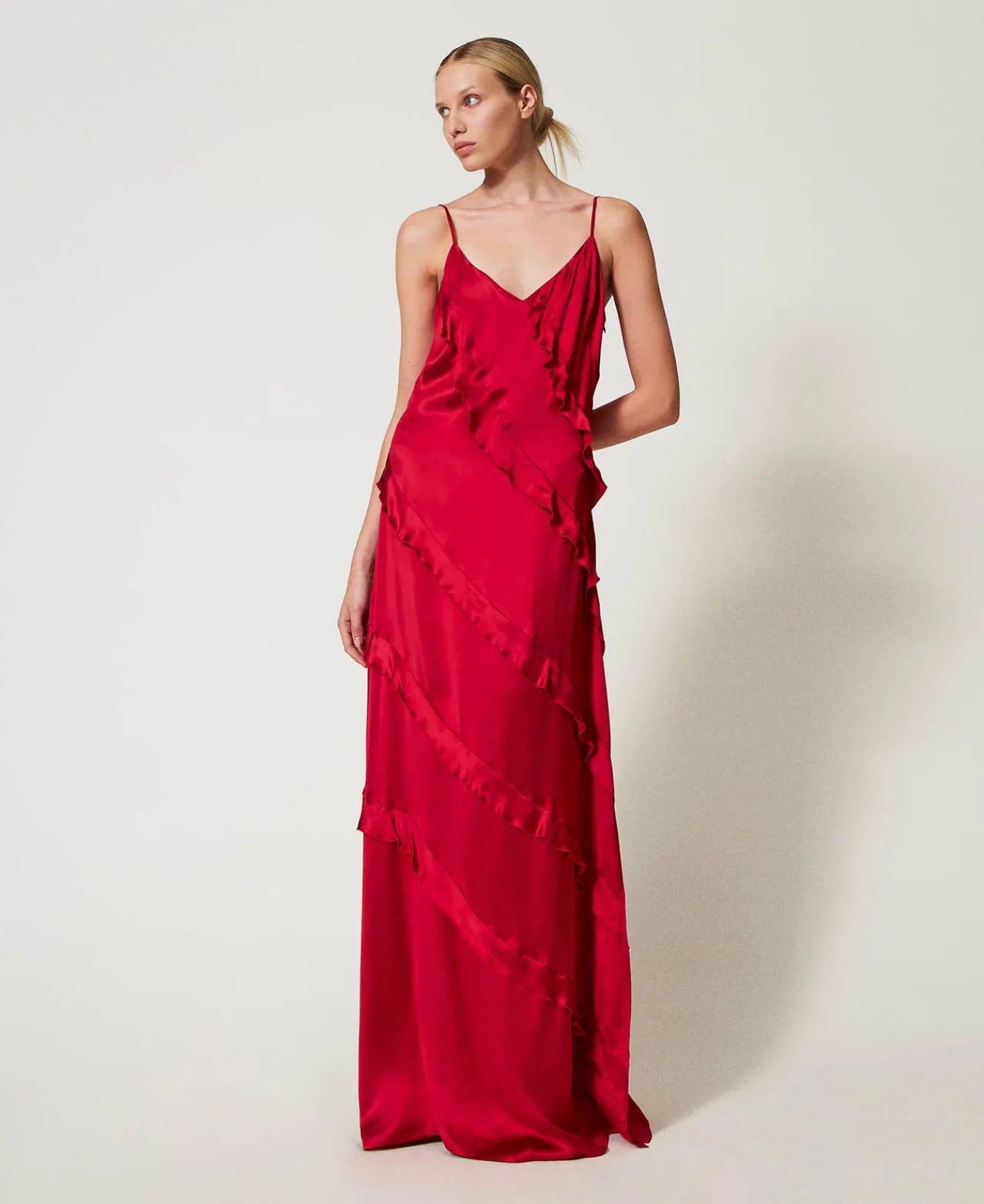 Robes Élégantes | Robes Longues*TWINSET Milano Robe Longue En Satin Avec Volants Rouge Vénitien