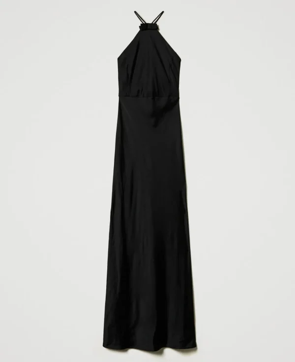 Robes De Cérémonie*TWINSET Milano Robe Longue En Satin Avec Encolure Américaine Noir