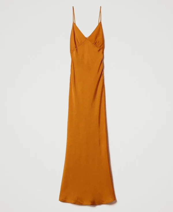 Robes De Cérémonie | Robes Élégantes*TWINSET Milano Robe Longue En Satin Avec Bretelles Spaghetti Orange « Tanné »