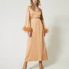 Robes De Cérémonie | Robes Élégantes*TWINSET Milano Robe Longue En Satin Avec Plumes Orange « Bubbly »