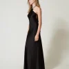 Robes De Cérémonie*TWINSET Milano Robe Longue En Satin Avec Encolure Américaine Noir