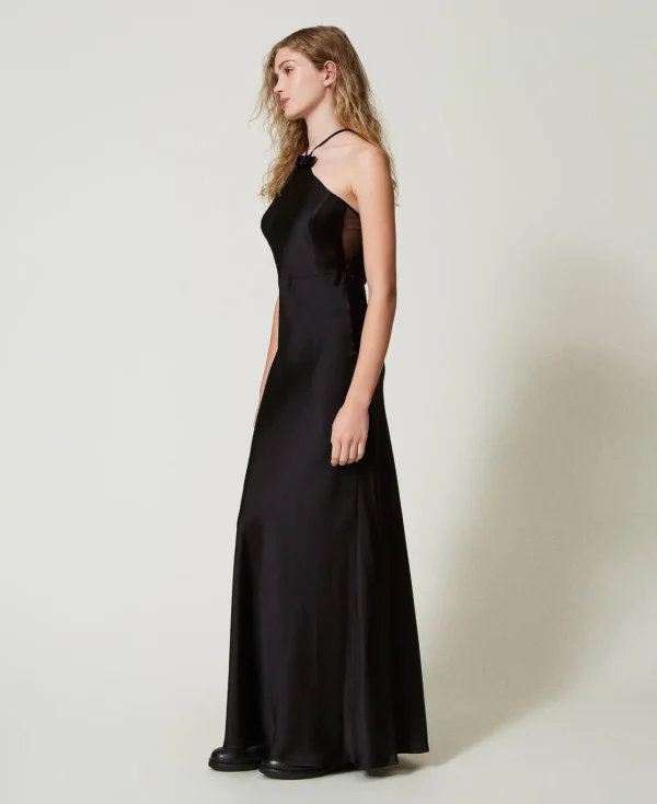 Robes De Cérémonie*TWINSET Milano Robe Longue En Satin Avec Encolure Américaine Noir