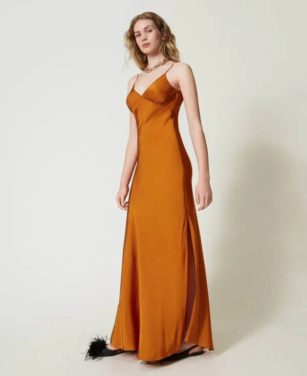 Robes De Cérémonie | Robes Élégantes*TWINSET Milano Robe Longue En Satin Avec Bretelles Spaghetti Orange « Tanné »