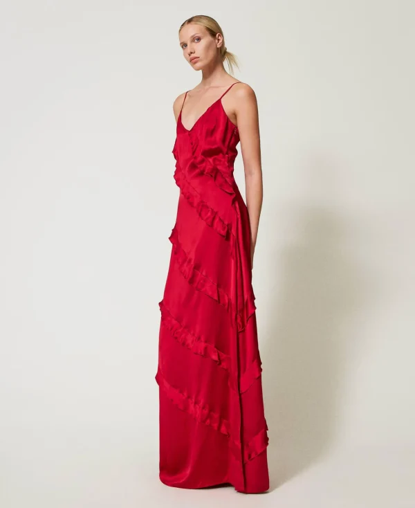 Robes Élégantes | Robes Longues*TWINSET Milano Robe Longue En Satin Avec Volants Rouge Vénitien