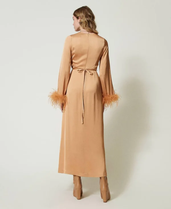 Robes De Cérémonie | Robes Élégantes*TWINSET Milano Robe Longue En Satin Avec Plumes Orange « Bubbly »