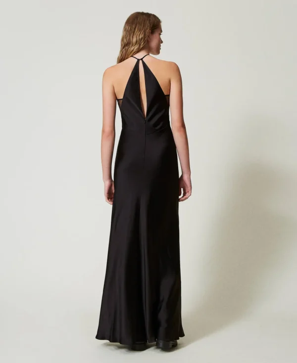 Robes De Cérémonie*TWINSET Milano Robe Longue En Satin Avec Encolure Américaine Noir