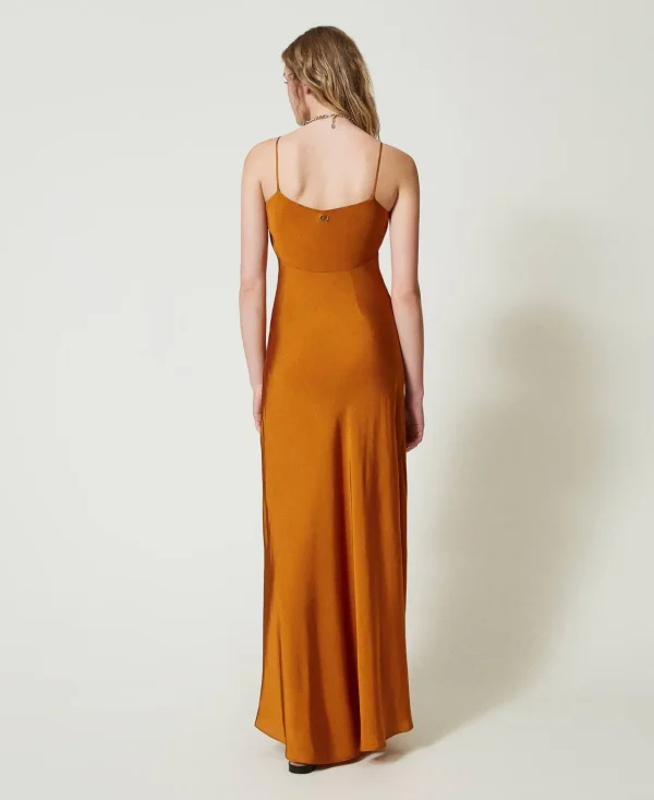 Robes De Cérémonie | Robes Élégantes*TWINSET Milano Robe Longue En Satin Avec Bretelles Spaghetti Orange « Tanné »