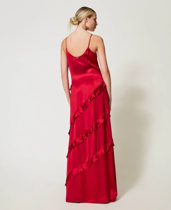 Robes Élégantes | Robes Longues*TWINSET Milano Robe Longue En Satin Avec Volants Rouge Vénitien