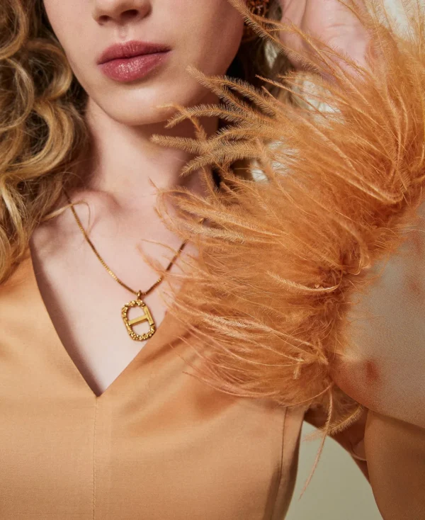 Robes De Cérémonie | Robes Élégantes*TWINSET Milano Robe Longue En Satin Avec Plumes Orange « Bubbly »