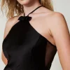 Robes De Cérémonie*TWINSET Milano Robe Longue En Satin Avec Encolure Américaine Noir