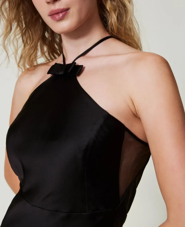 Robes De Cérémonie*TWINSET Milano Robe Longue En Satin Avec Encolure Américaine Noir