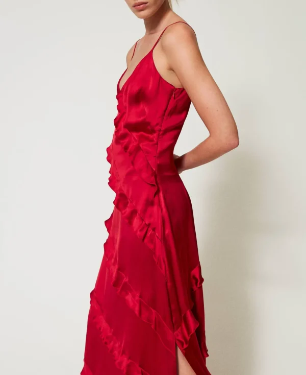Robes Élégantes | Robes Longues*TWINSET Milano Robe Longue En Satin Avec Volants Rouge Vénitien