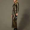 Robes De Cérémonie*TWINSET Milano Robe Longue Lamée Avec Drapé Lamé Or/Noir