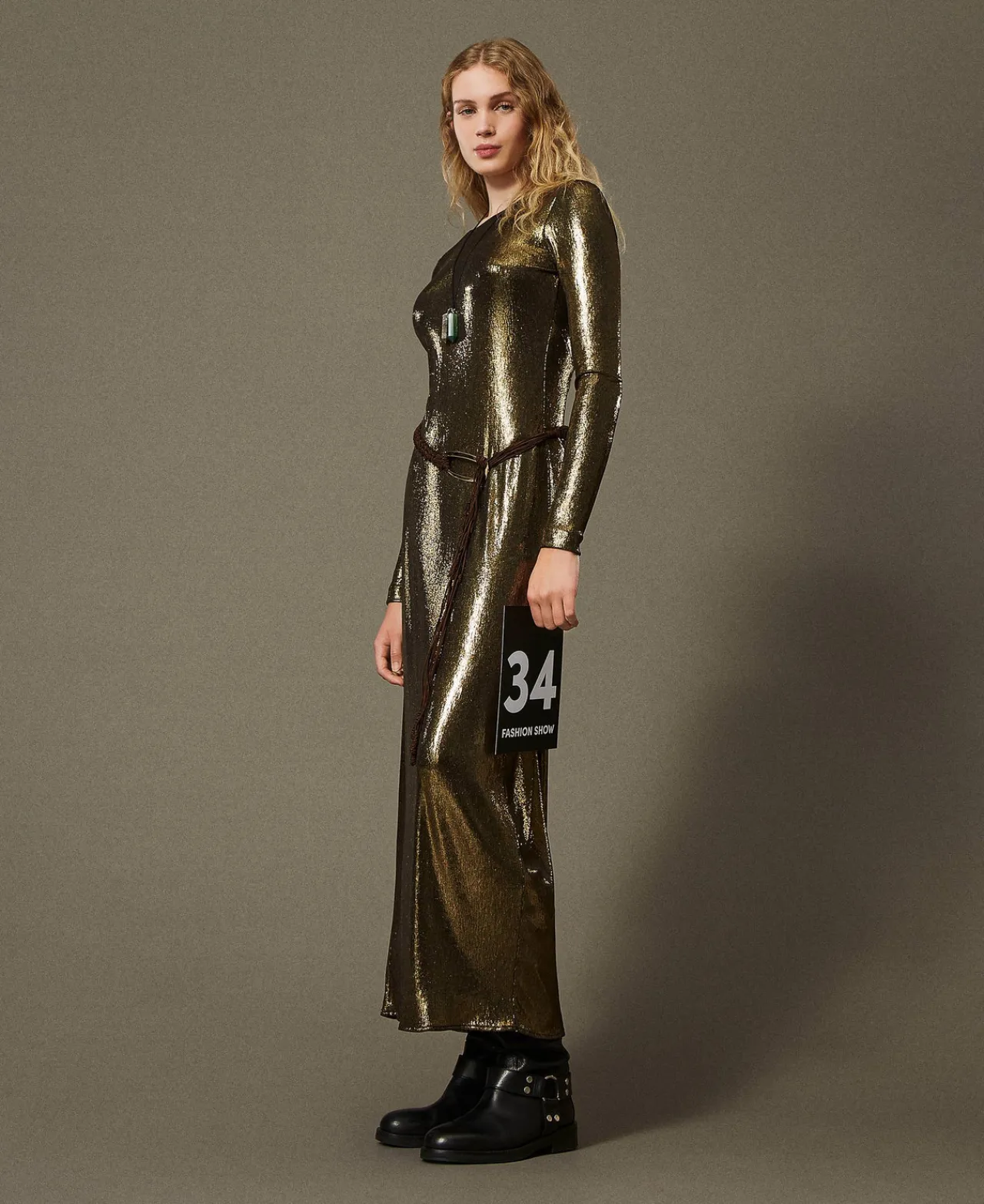 Robes De Cérémonie*TWINSET Milano Robe Longue Lamée Avec Drapé Lamé Or/Noir