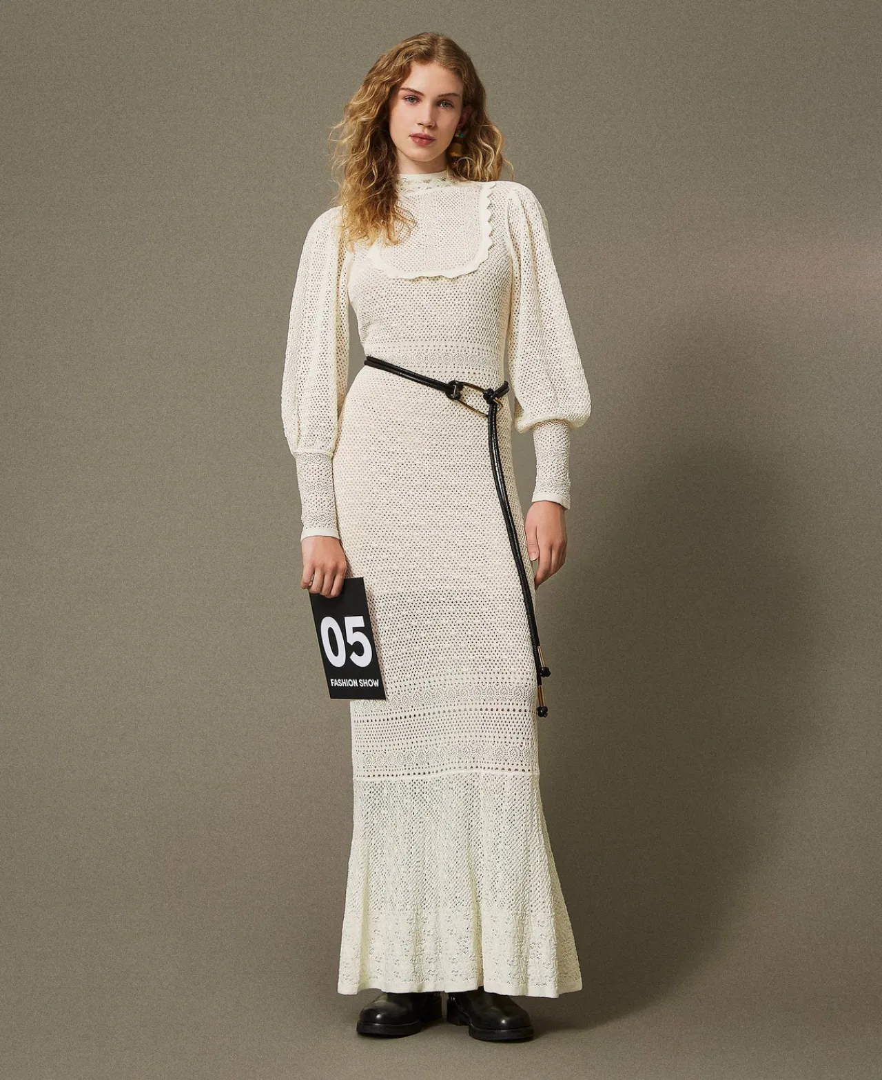 Robes De Cérémonie | Robes Élégantes*TWINSET Milano Robe Longue «Lara» En Maille Point Dentelle Blanc Neige