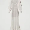 Robes De Cérémonie | Robes Élégantes*TWINSET Milano Robe Longue «Lara» En Maille Point Dentelle Blanc Neige