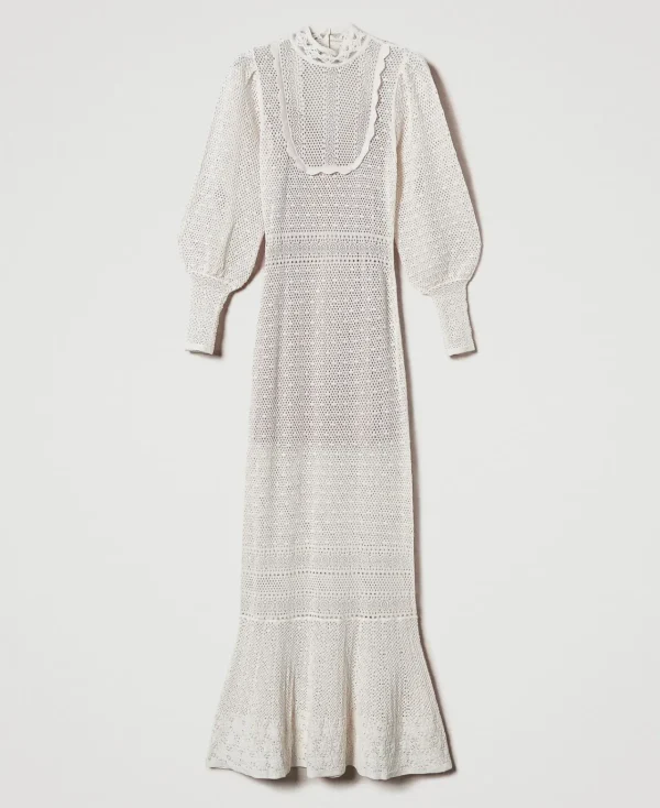 Robes De Cérémonie | Robes Élégantes*TWINSET Milano Robe Longue «Lara» En Maille Point Dentelle Blanc Neige
