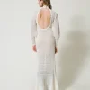 Robes De Cérémonie | Robes Élégantes*TWINSET Milano Robe Longue «Lara» En Maille Point Dentelle Blanc Neige