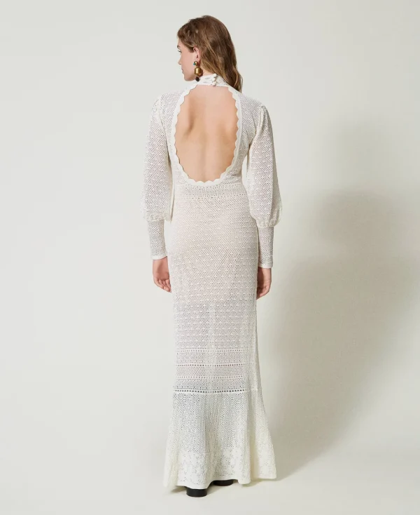 Robes De Cérémonie | Robes Élégantes*TWINSET Milano Robe Longue «Lara» En Maille Point Dentelle Blanc Neige