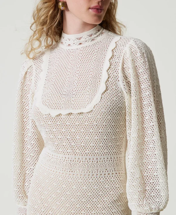 Robes De Cérémonie | Robes Élégantes*TWINSET Milano Robe Longue «Lara» En Maille Point Dentelle Blanc Neige