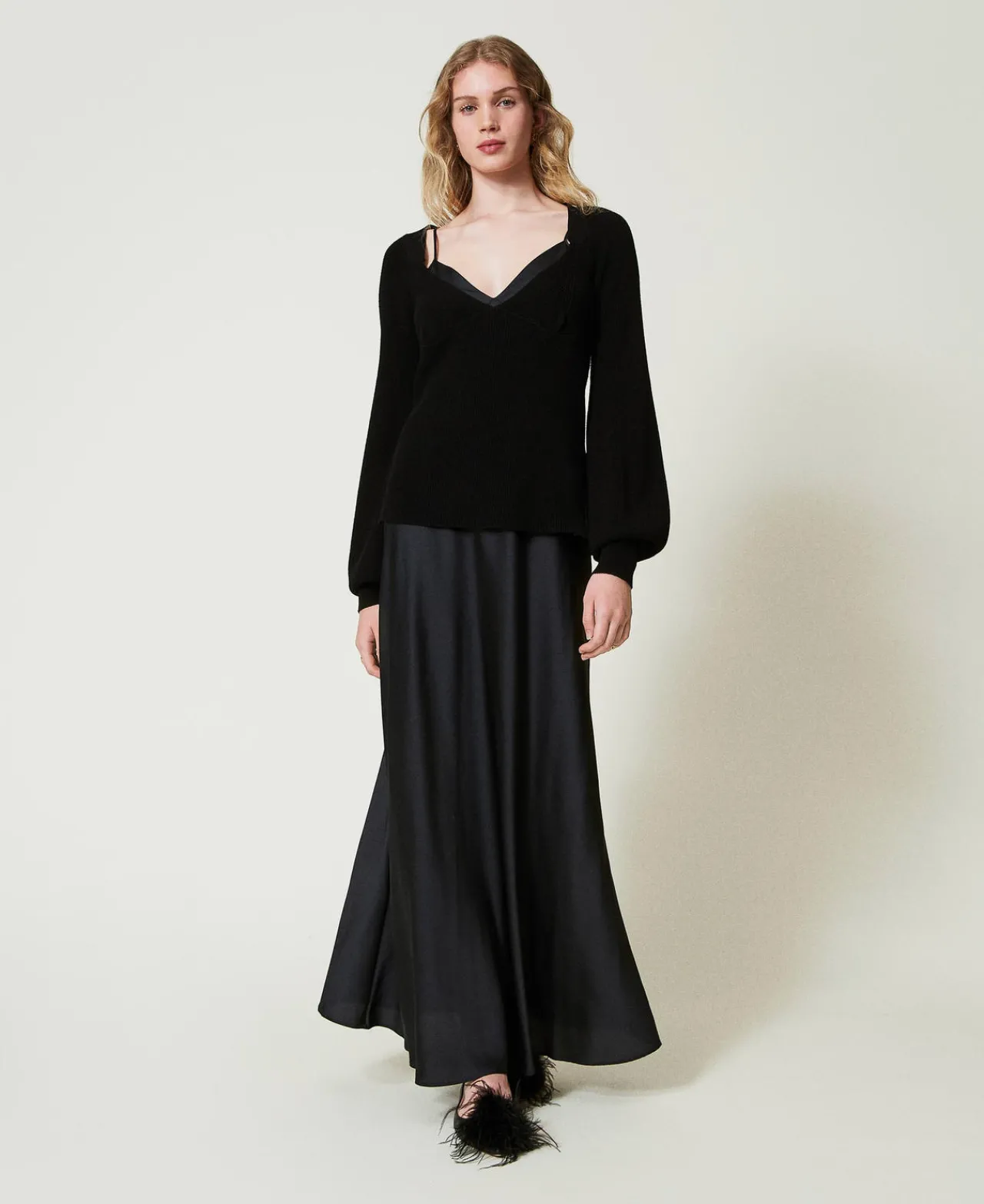 Robes De Cérémonie | Robes Élégantes*TWINSET Milano Robe Longue Nuisette Avec Pull Noir