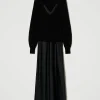 robe_longue_nuisette_avec_1.webp Robes De Cérémonie | Robes Élégantes*TWINSET Milano Robe Longue Nuisette Avec Pull Noir