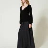 robe_longue_nuisette_avec_2.webp Robes De Cérémonie | Robes Élégantes*TWINSET Milano Robe Longue Nuisette Avec Pull Noir
