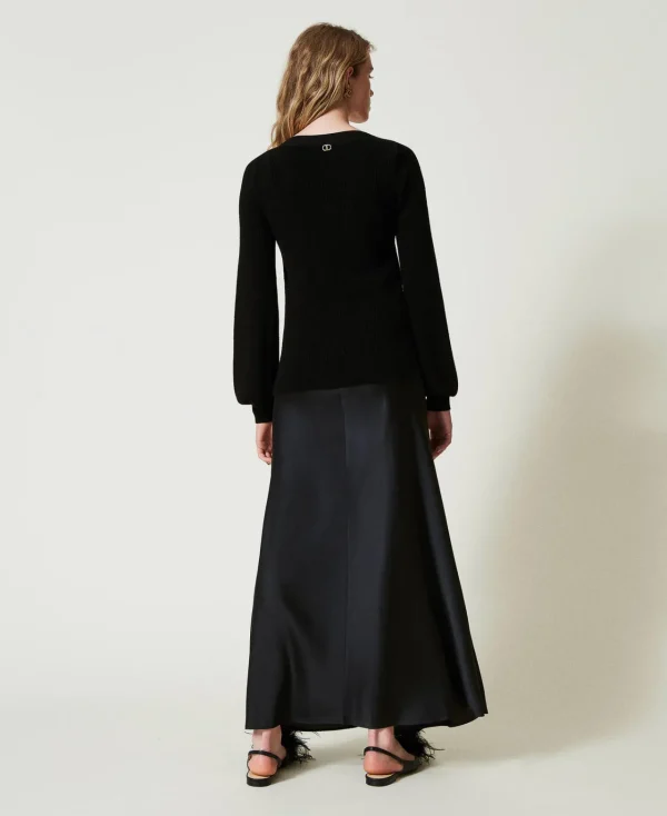 robe_longue_nuisette_avec_3.webp Robes De Cérémonie | Robes Élégantes*TWINSET Milano Robe Longue Nuisette Avec Pull Noir