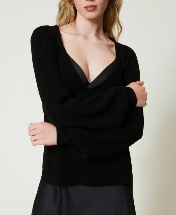 robe_longue_nuisette_avec_4.webp Robes De Cérémonie | Robes Élégantes*TWINSET Milano Robe Longue Nuisette Avec Pull Noir