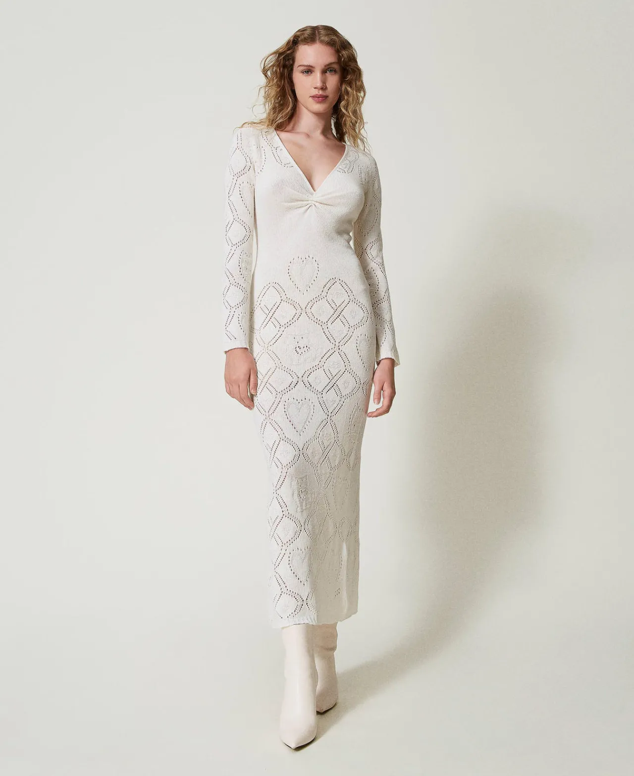 Robes De Cérémonie | Robes Élégantes*TWINSET Milano Robe Longue Sans Coutures En Fil Treeblend Blanc Neige