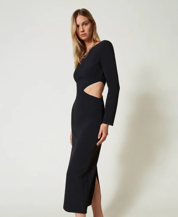 robe_midi_asymtrique_2.webp Robes Élégantes | Robes Midi*TWINSET Milano Robe Midi Asymétrique Noir