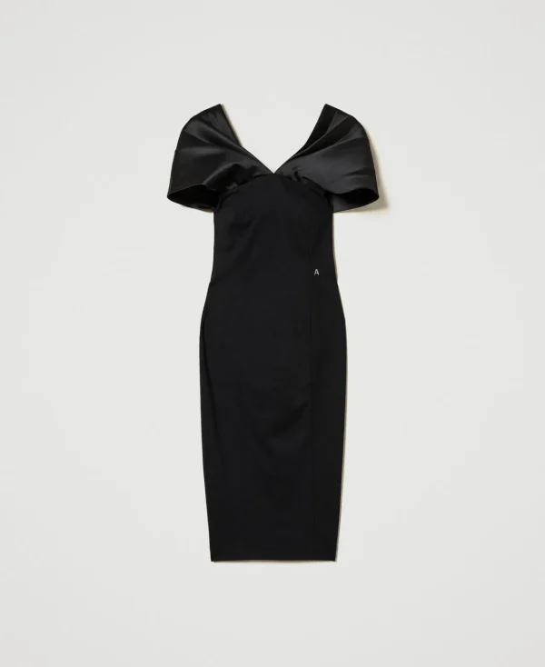 robe_midi_avec_insertion__1.webp Robes De Cérémonie | Robes Élégantes*TWINSET Milano Robe Midi Avec Insertion En Satin Noir