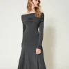 Robes Midi*TWINSET Milano Robe Midi En Jersey Avec Broderie Siglée Gris Anthracite Chiné