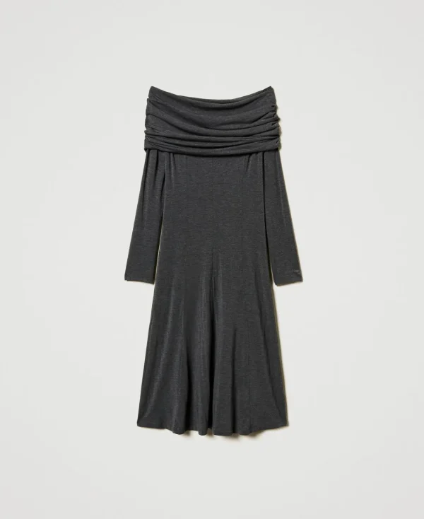 Robes Midi*TWINSET Milano Robe Midi En Jersey Avec Broderie Siglée Gris Anthracite Chiné