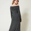 Robes Midi*TWINSET Milano Robe Midi En Jersey Avec Broderie Siglée Gris Anthracite Chiné