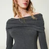 Robes Midi*TWINSET Milano Robe Midi En Jersey Avec Broderie Siglée Gris Anthracite Chiné