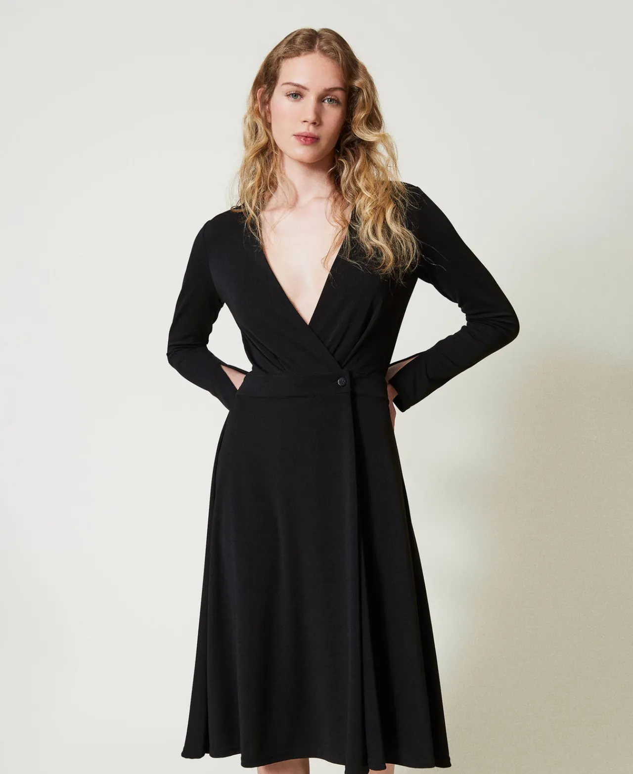 robe_midi_en_jersey_crp_0.webp Robes Midi*TWINSET Milano Robe Midi En Jersey Crêpé Noir