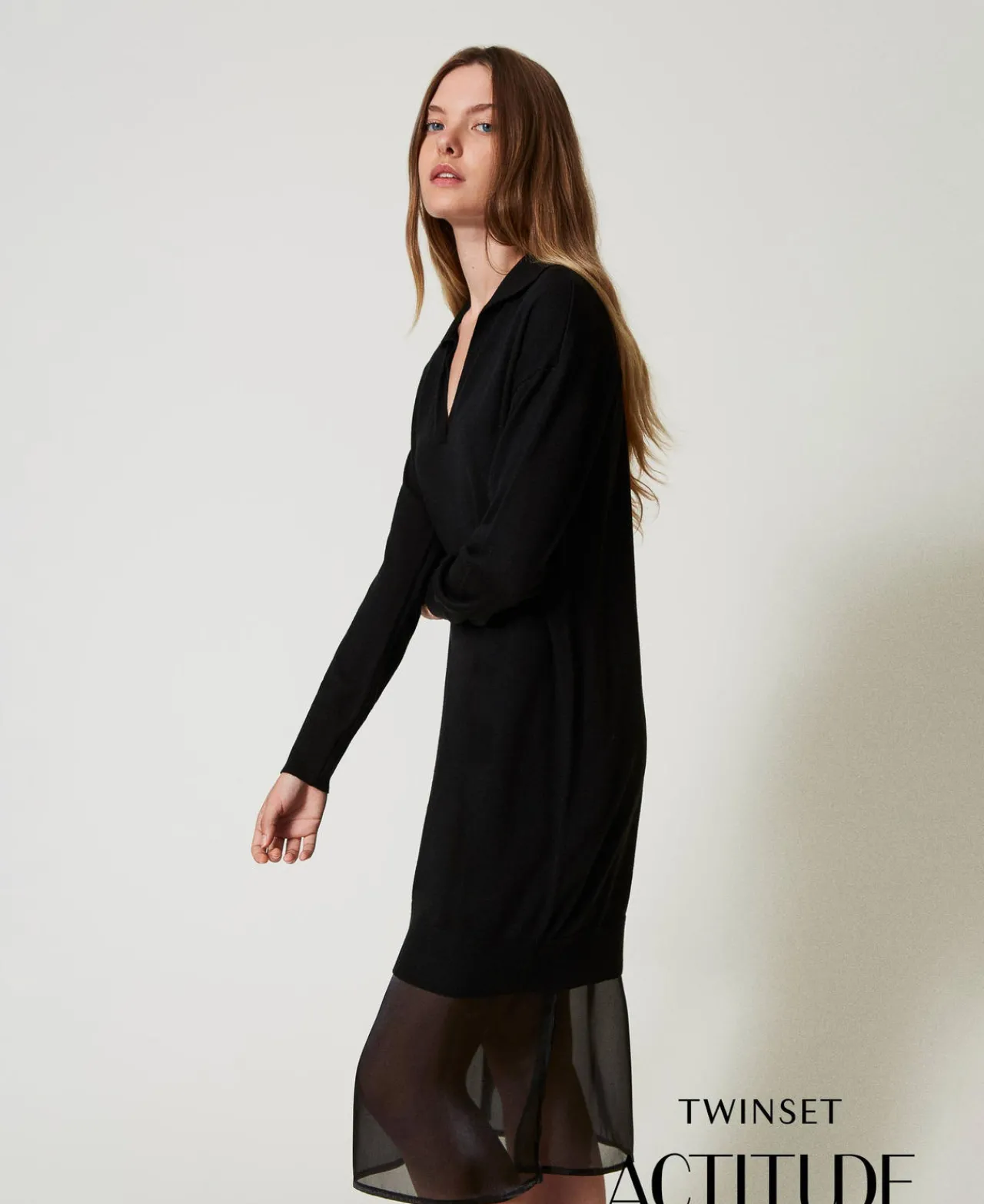 Robes En Maille | Robes Midi*TWINSET Milano Robe Midi En Maille Avec Fond De Robe Noir
