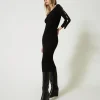 Robes En Maille | Robes Midi*TWINSET Milano Robe Midi En Maille Avec Ajours Et Clous Noir